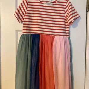 Hanna Andersson Red Striped Dress with Multicolor Skirt